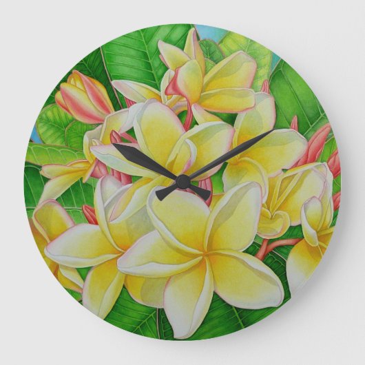 Hawaiianische Plumeria Große Wanduhr (Vorderseite)