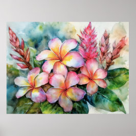Hawaiianische Plumeria und rosa Ingwer Poster