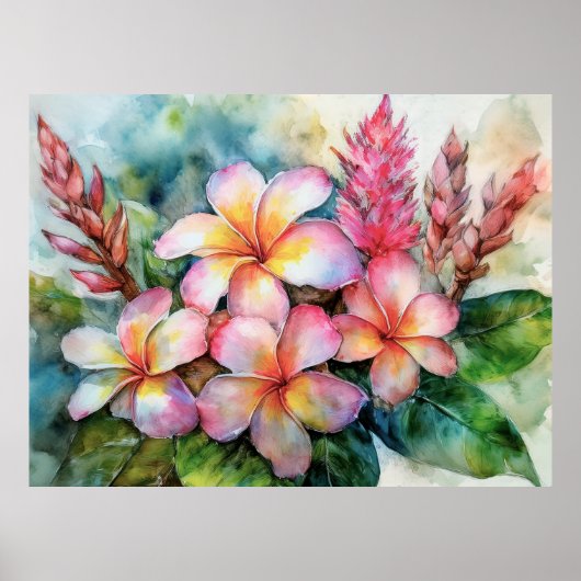 Hawaiianische Plumeria und rosa Ingwer Poster (Vorne)