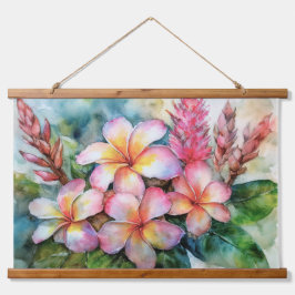 Hawaiianische Plumeria und rosa Ingwer Wandteppich Mit Holzrahmen