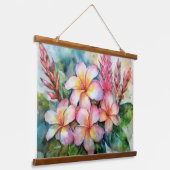 Hawaiianische Plumeria und rosa Ingwer Wandteppich Mit Holzrahmen (Gewinkelt)