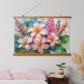Hawaiianische Plumeria und rosa Ingwer Wandteppich Mit Holzrahmen (Schlafzimmer)