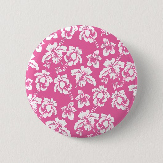 Hawaiianische Rosa Blume Button (Vorderseite)