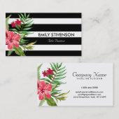 Hawaiianische rosa Blume und Schwarz-weiße Streife Visitenkarte (Vorne/Hinten)