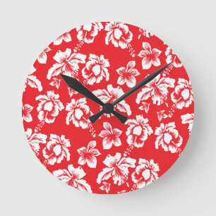 Hawaiianische Rote Blume Runde Wanduhr