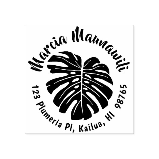 Hawaiianische Rücksendeadresse Briefmarke Monstera Gummistempel (Prägung)