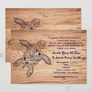 Hawaiianische Schildkröte & Hellholze Hochzeitsein Einladung