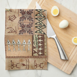 Hawaiianische Segelkanone und Petroglyph Tapa Geschirrtuch