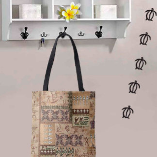 Hawaiianische Segelkanone und Petroglyph Tapa Tasc Tasche