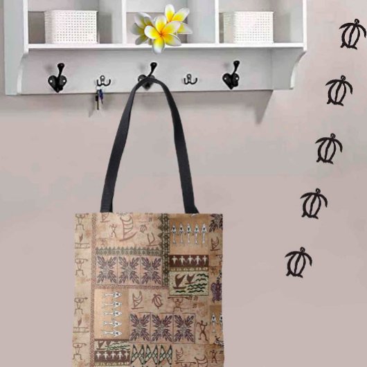 Hawaiianische Segelkanone und Petroglyph Tapa Tasc Tasche