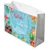 Hawaiianische Splash Sommerpool Geburtstagsbash Große Geschenktüte (Rückseite Schrägansicht)