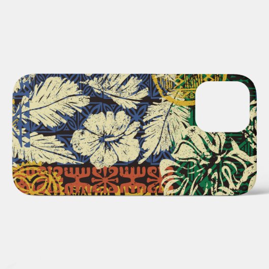 Hawaiianische Stammeselemente und Hibiskus-Stoffpf Case-Mate iPhone Hülle (Rückseite (Horizontal))