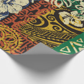Hawaiianische Stammeselemente und Hibiskus-Stoffpf Geschenkpapier (Ecke)