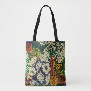 Hawaiianische Stammeslemente und Hibiskus-Stoffpat Tasche