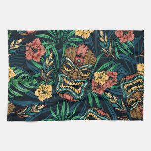 Hawaiianische Tiki-Maske Tropical Pattern Geschirrtuch