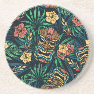 Hawaiianische Tiki-Maske Tropical Pattern Getränkeuntersetzer