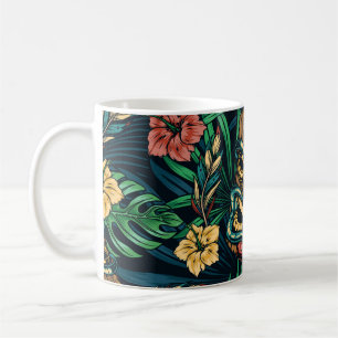 Hawaiianische Tiki-Maske Tropisches Muster Kaffeetasse