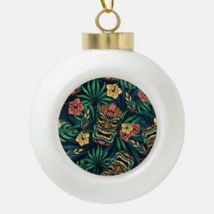 Hawaiianische Tiki-Maske Tropisches Muster Keramik Kugel-Ornament