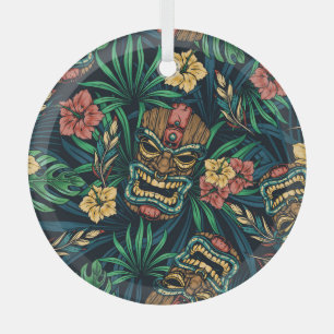 Hawaiianische Tiki-Maske Tropisches Muster Ornament Aus Glas