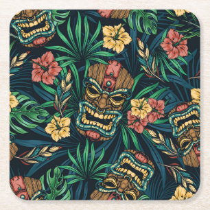 Hawaiianische Tiki-Maske Tropisches Muster Rechteckiger Pappuntersetzer