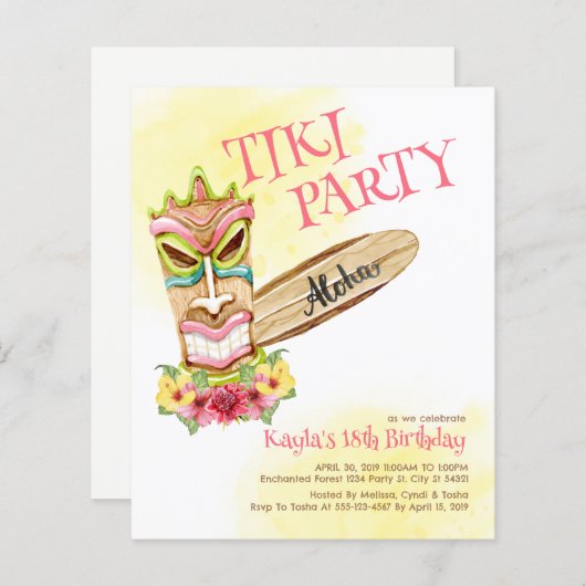 Hawaiianische Tiki-Party Einladungen (Vorne/Hinten)