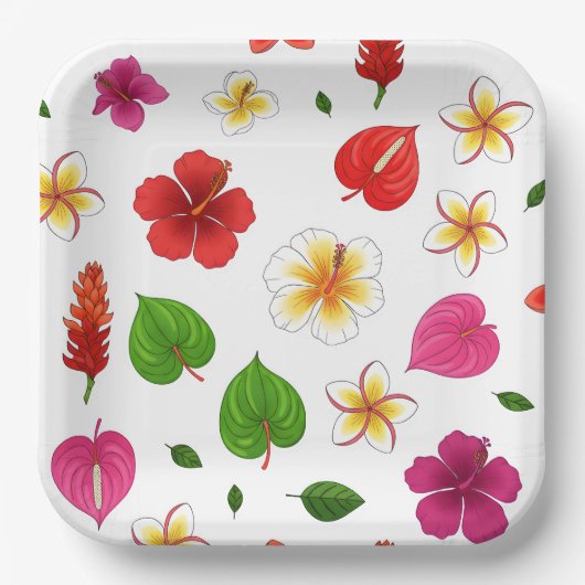 Hawaiianische Tropenblumen Pappteller (Vorderseite)