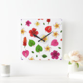 Hawaiianische Tropenblumen Quadratische Wanduhr (Zuhause)