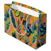 Hawaiianische tropische Blätter und Pflanze Druckm Große Geschenktüte (Rückseite Schrägansicht)