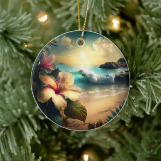 Hawaiianische tropische Blume am Beach Ornament