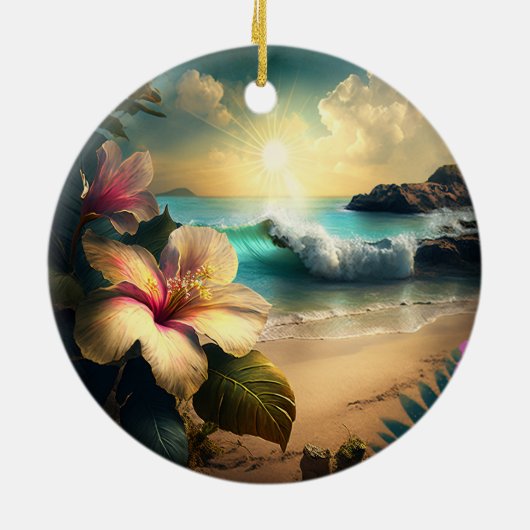 Hawaiianische tropische Blume am Beach Ornament (Hinten)