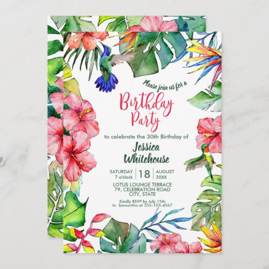 Hawaiianische tropische Blume Einladung (Vorne/Hinten)