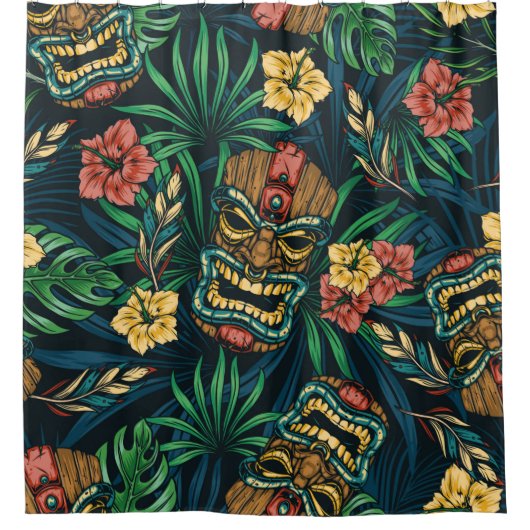 Hawaiianische tropische farbenfrohe, nahtlose Must Duschvorhang (Vorderseite)