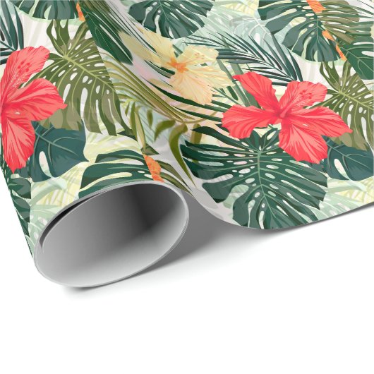 Hawaiianische tropische Pflanze, farbenfrohe Blume Geschenkpapier (Rolleneckpunkt)