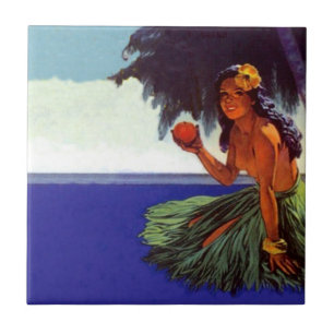 Hawaiianische tropische Vintage-Hula-Girl-Werbung Fliese