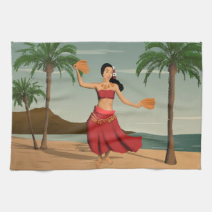 Hawaiianische Vintage Hula-Girl-Postkarte Handtuch