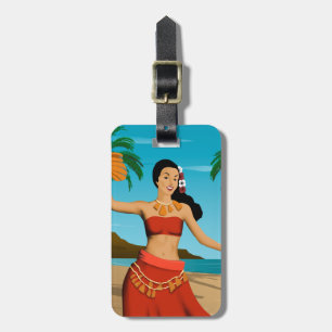 Hawaiianische Vintage-Hula-Mädchen-Postkarte Gepäckanhänger