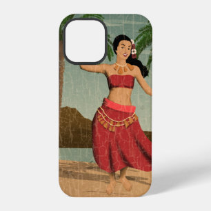 Hawaiianische Vintage-Hula-Mädchen-Postkarte mit D iPhone 12 Pro Hülle