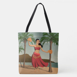 Hawaiianische Vintage-Hula-Mädchen-Postkarten-Stra Tasche