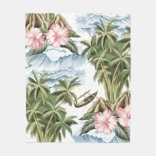 Hawaiianische Vintage-Insel,  Palme,  Boot,  rosa  Fleecedecke