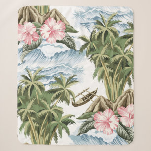 Hawaiianische Vintage-Insel,  Palme,  Boot,  rosa  Sherpadecke