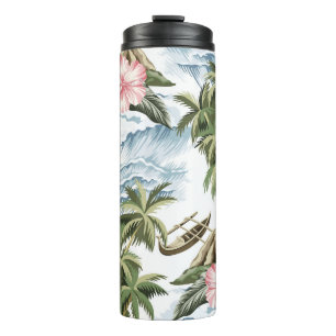 Hawaiianische Vintage-Insel, Palme, Boot, rosa Thermosbecher