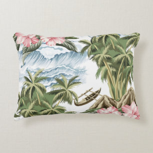 Hawaiianische Vintage Insel, Palme, Schiff, rosa Dekokissen