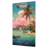 Hawaiianische Vintage Insel, Palme, Schiff, rosa Klemmbrett (Links)