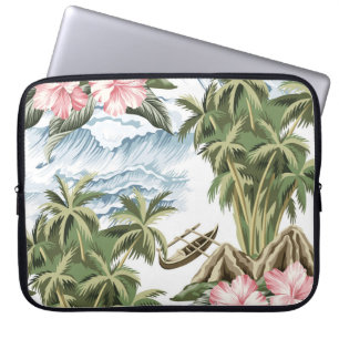 Hawaiianische Vintage Insel, Palme, Schiff, rosa Laptopschutzhülle