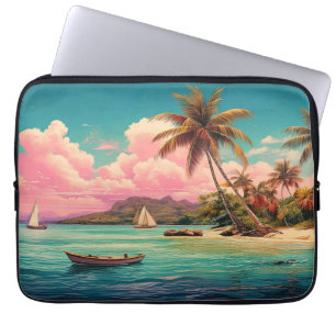 Hawaiianische Vintage Insel, Palme, Schiff, rosa Laptopschutzhülle