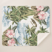Hawaiianische Vintage Insel, Palme, Schiff, rosa Sherpadecke (Vorderseite (Horizontal))