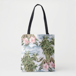 Hawaiianische Vintage Insel, Palme, Schiff, rosa  Tasche