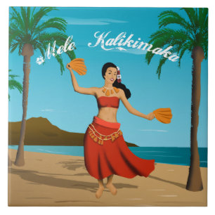 Hawaiianische Vintage-Mele-Kalikimaka-Postkarte Fliese