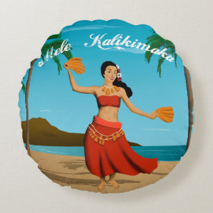 Hawaiianische Vintage-Mele-Kalikimaka-Postkarte Rundes Kissen