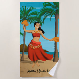 Hawaiianische Vintage-Postkartenmonogramm in Blau Strandtuch